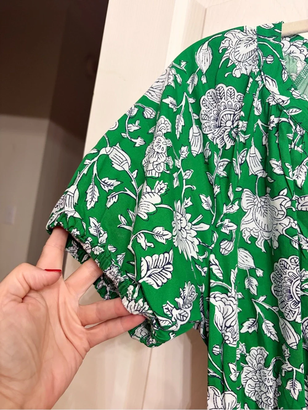 J. Crew Green Floral Wrap Midi Dress with Puff Sleeves